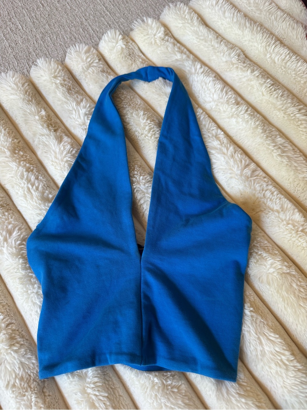 Zara cobalt blue plunge halter crop top